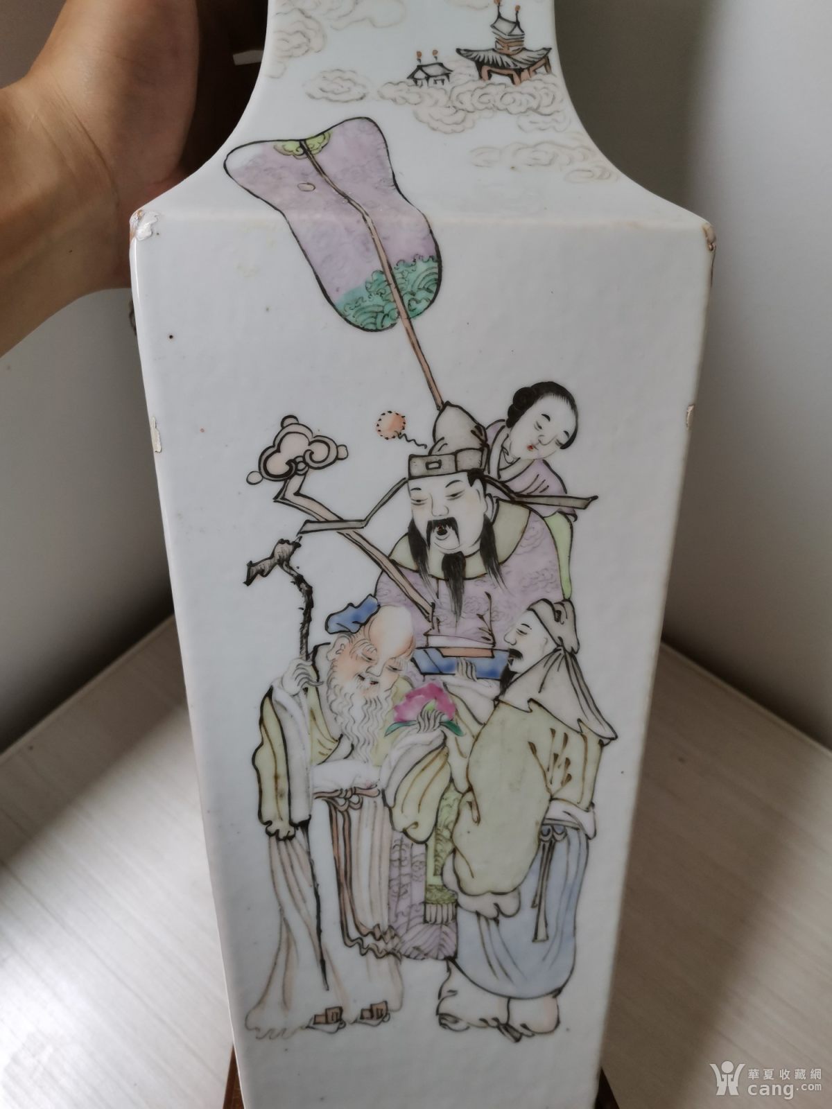 瓷器 明清 晚清名家浅绛彩人物四方瓶