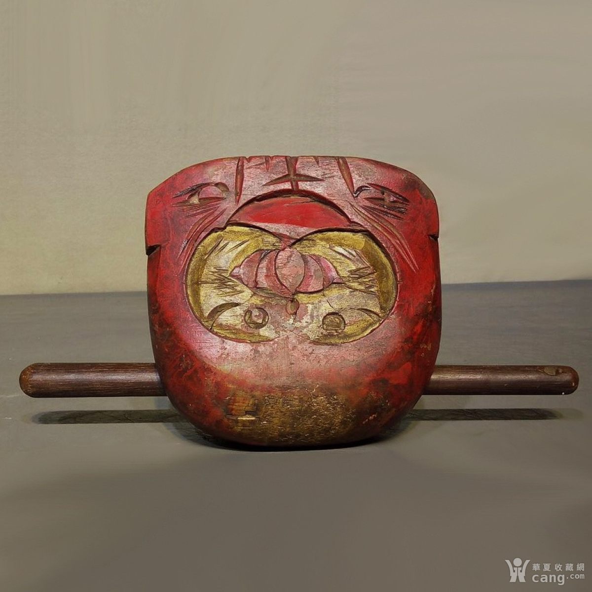 清代老木鱼佛教打击乐器双面工雕刻双鱼