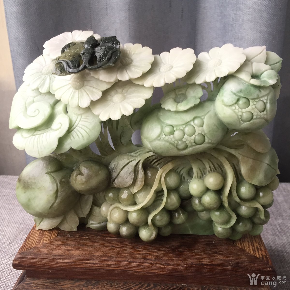 【珍宝翡翠】玉雕大师精雕天然玉石独山玉花开富贵小摆件