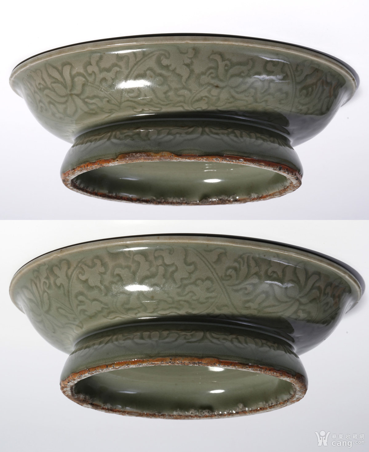 明宣德 处州龙泉官窑青釉暗刻缠枝花卉纹供盘