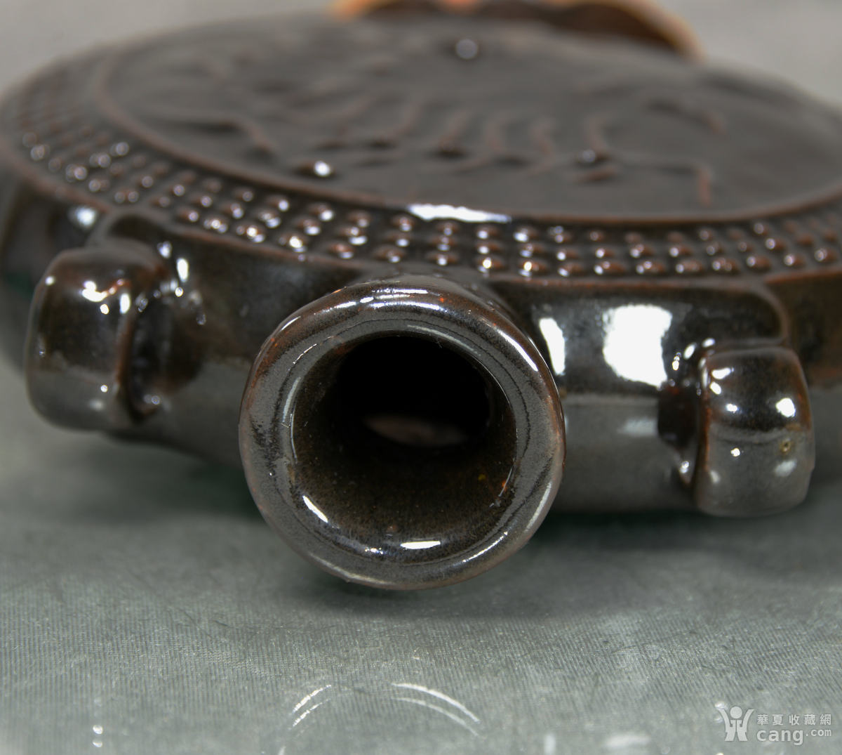 明黑釉双耳古钉扁瓶(古208)