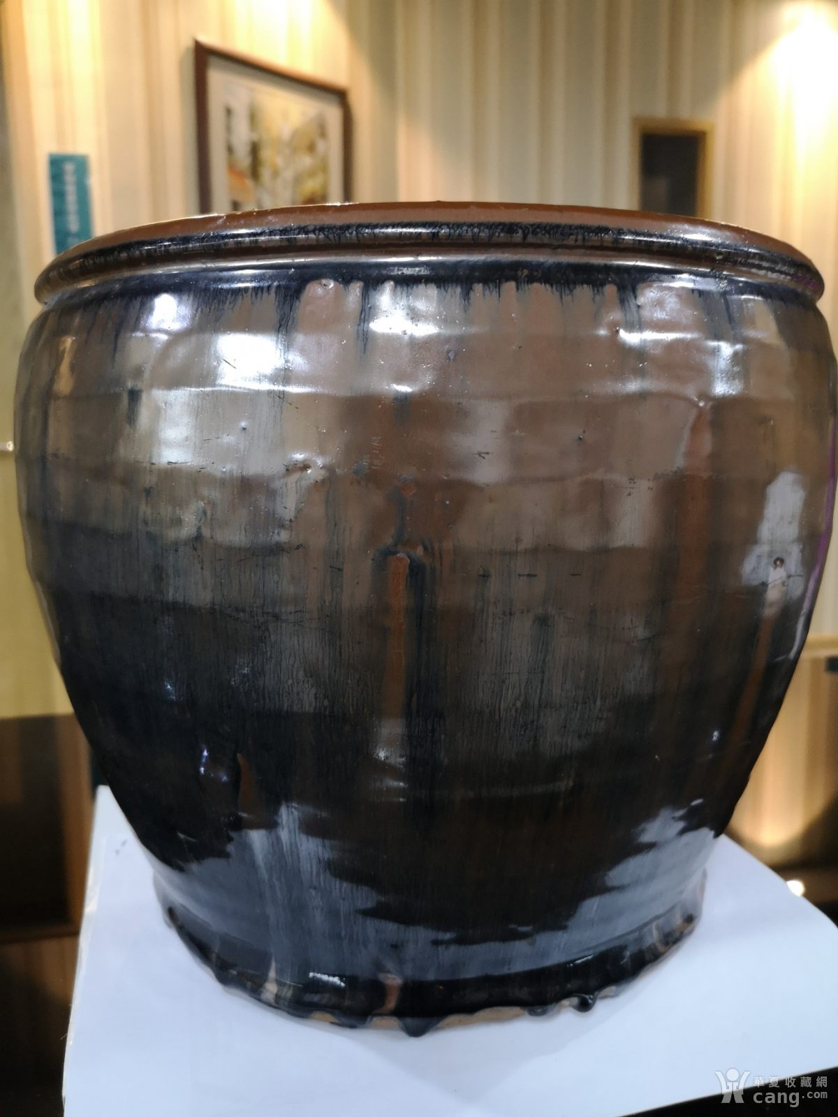 明磁州窑窑变釉大卷缸,全品.