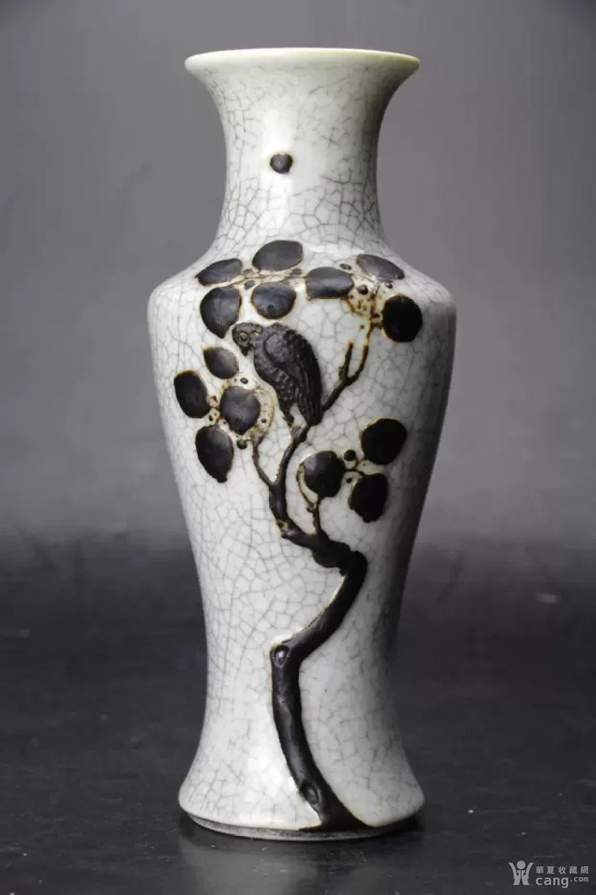 晚清哥釉堆塑铁泥花鸟纹观音瓶 古董古玩古瓷器收藏品包老保真