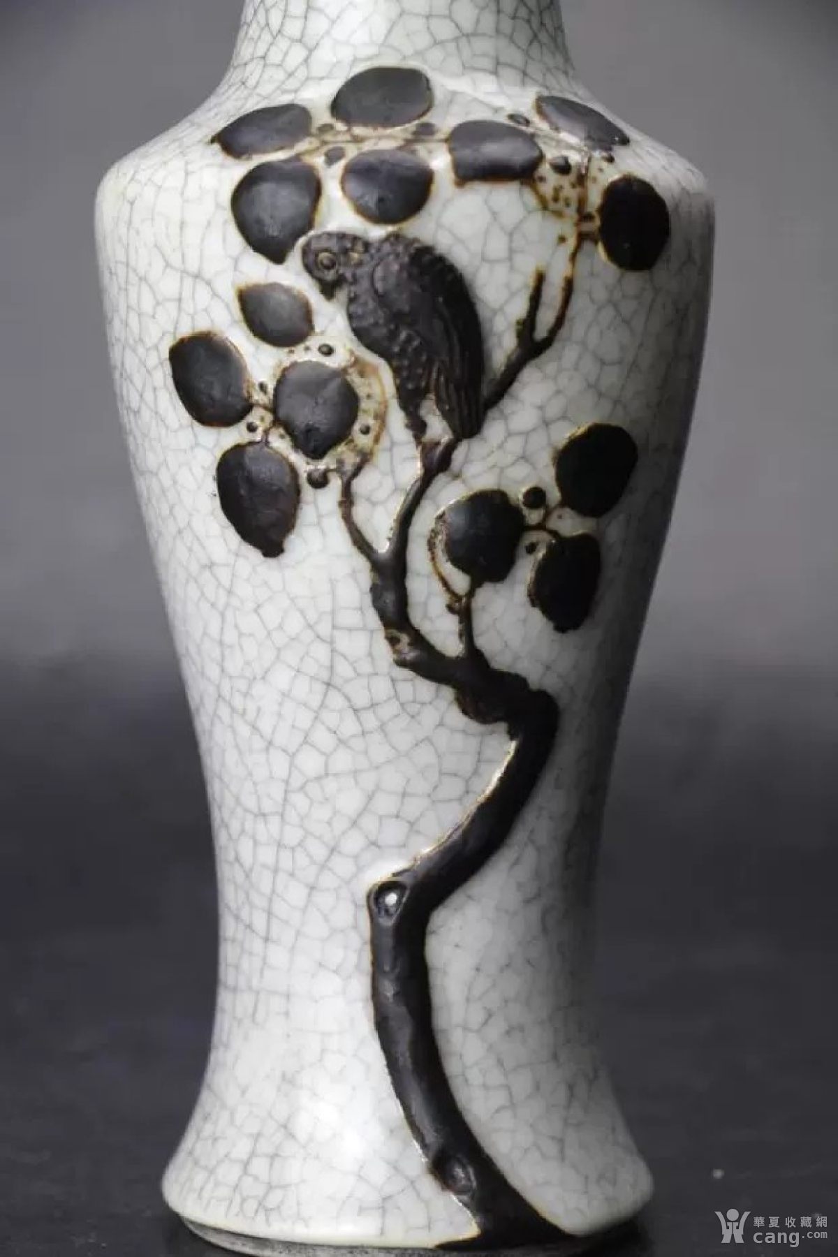 晚清哥釉堆塑铁泥花鸟纹观音瓶 古董古玩古瓷器收藏品包老保真