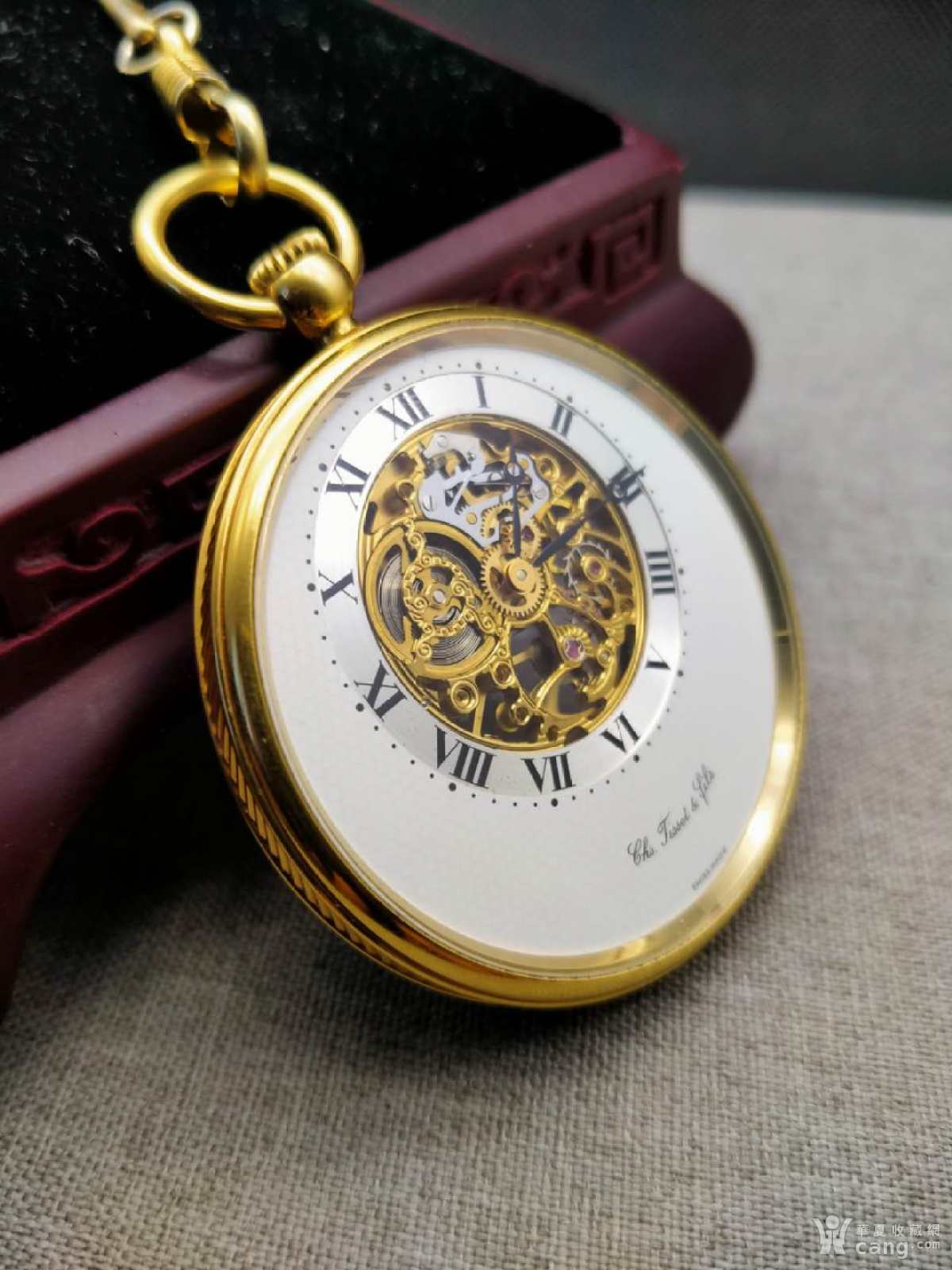 瑞士天梭库存级超薄镂空骷髅款包金怀表