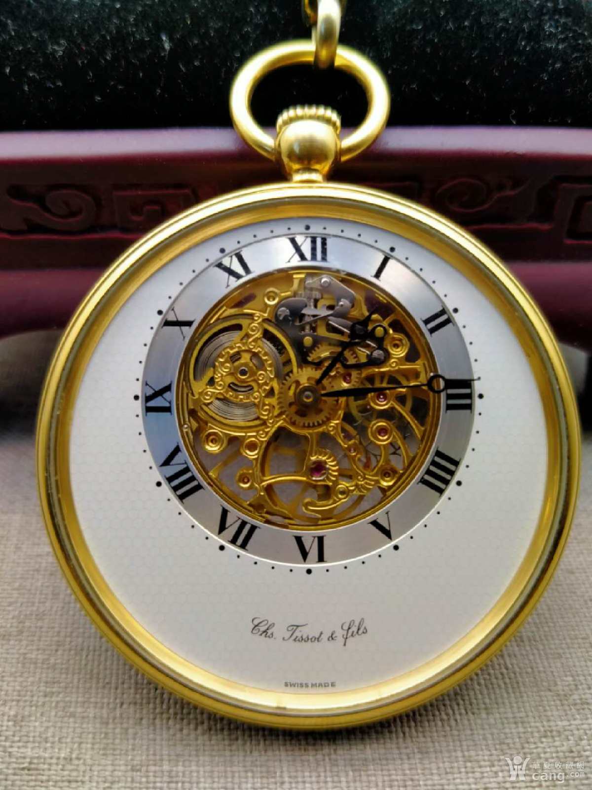 瑞士天梭库存级超薄镂空骷髅款包金怀表