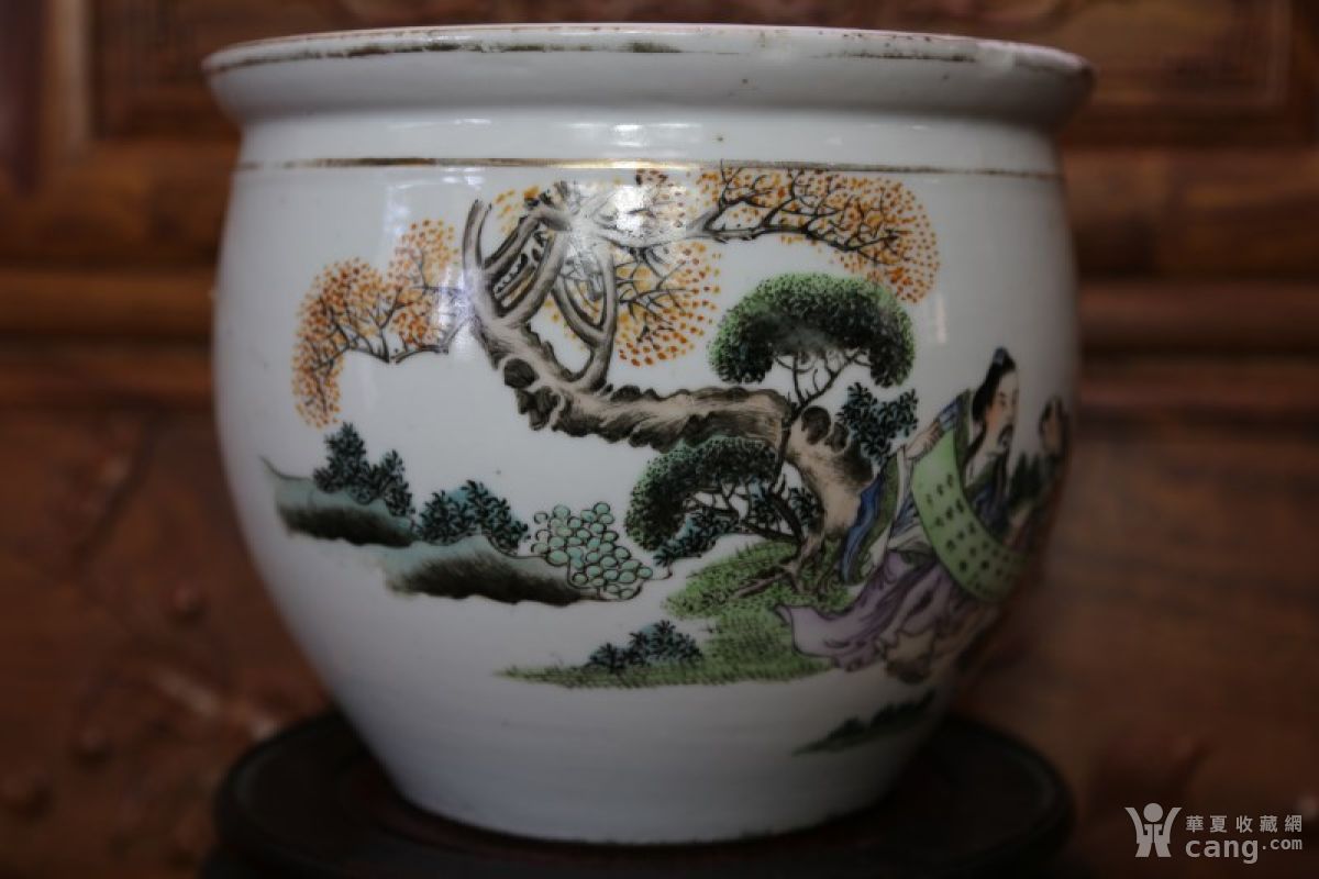 晚清民国名家吴少峰浅绛彩文房案头缸