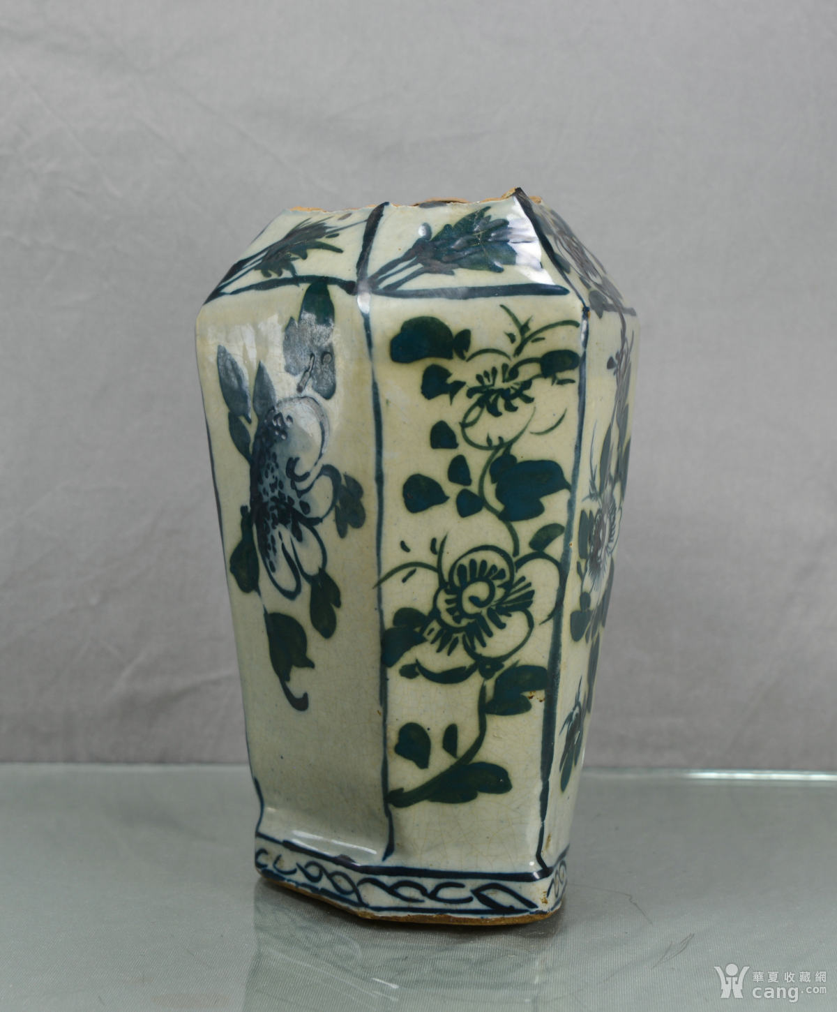 明磁州窑青花人物纹饰六方瓶(b249)