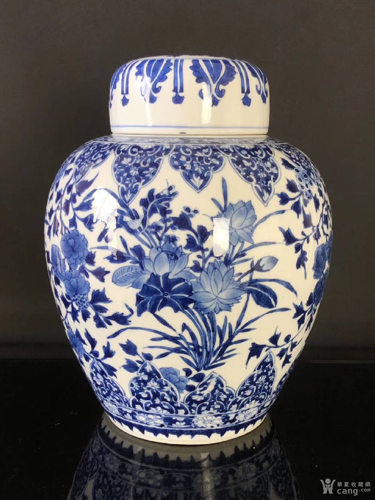 精美】清康熙·青花莲花纹大盖罐