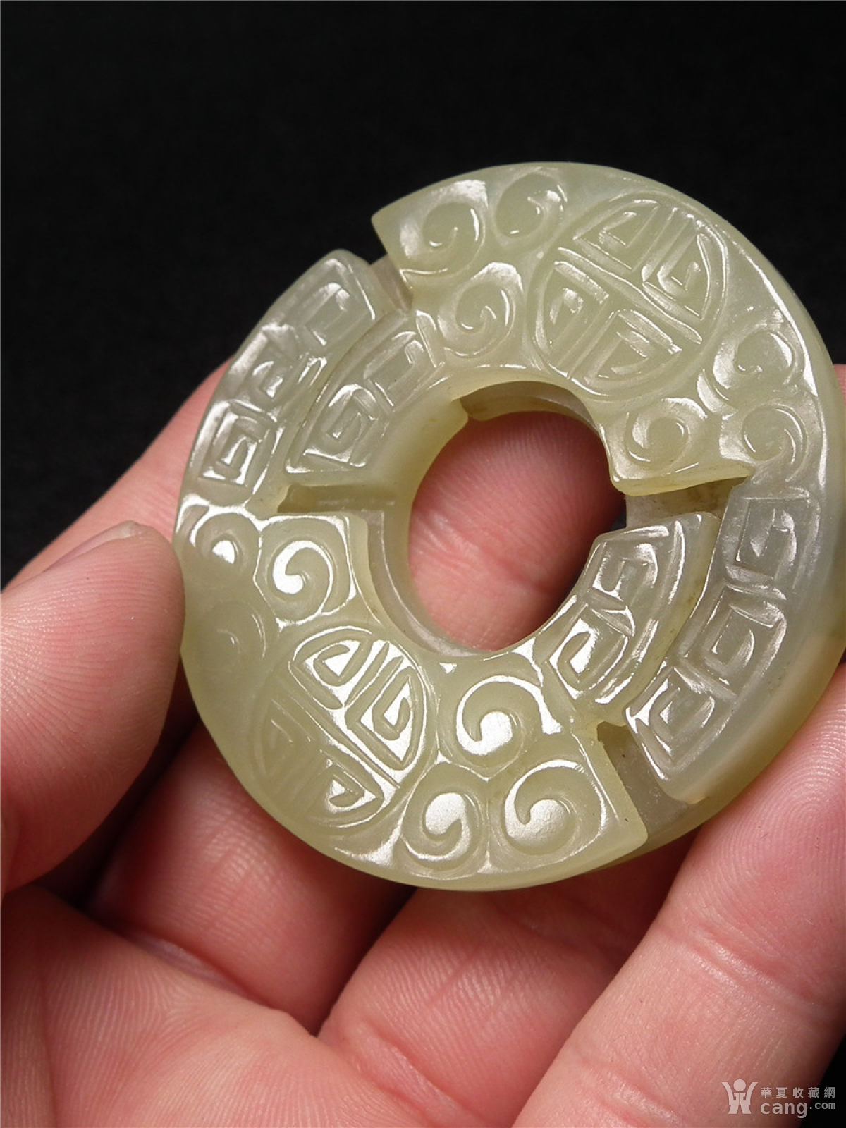 0506 和田清白玉双面工卷云团寿玲珑玉佩