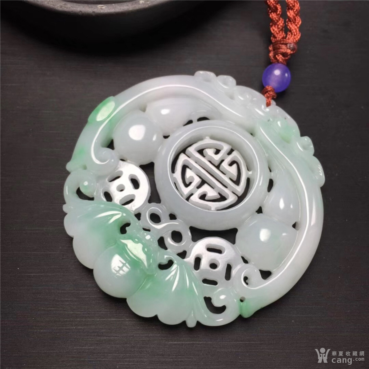 z287天然a货白地青翡翠福禄寿圆佩