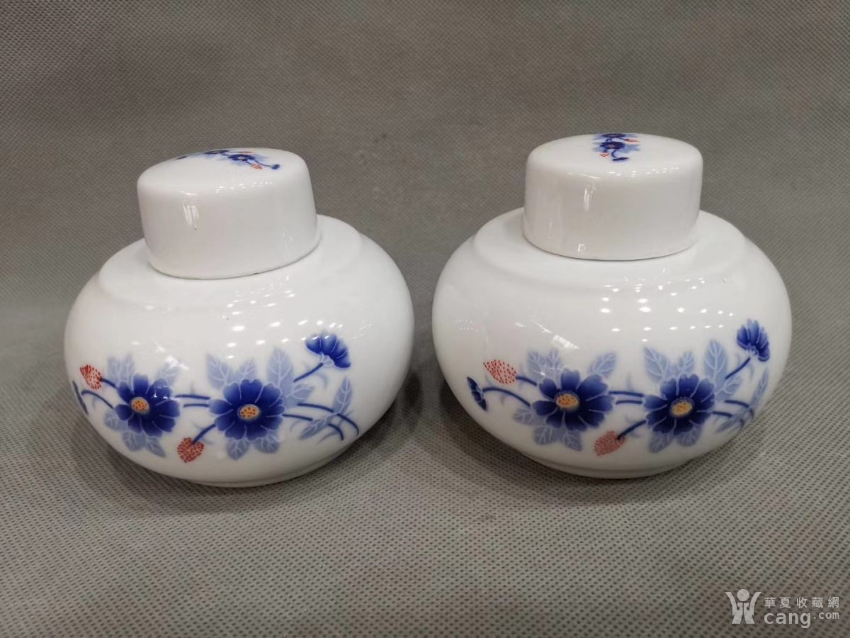 567釉中彩水点桃花茶叶罐一对 - 当代 - 瓷器 - 华夏收藏网