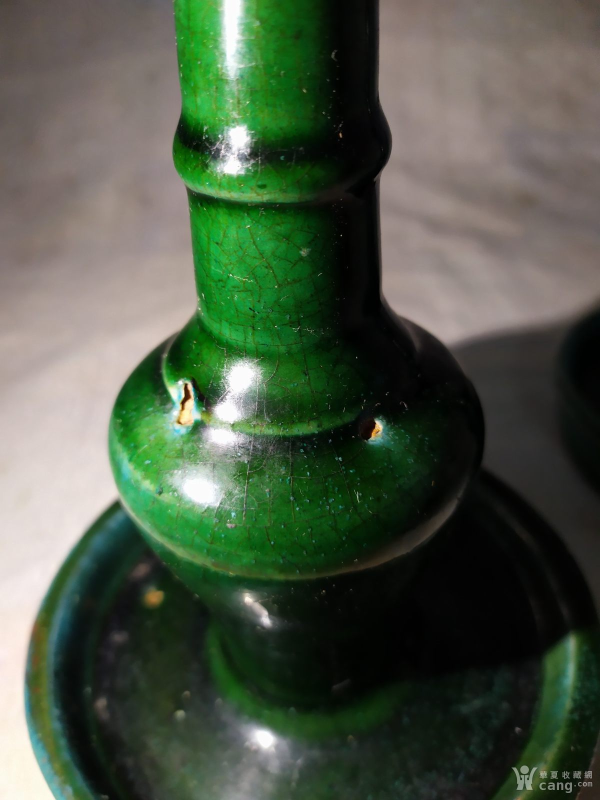 5841晚清绿釉烛台(灯盏)2个