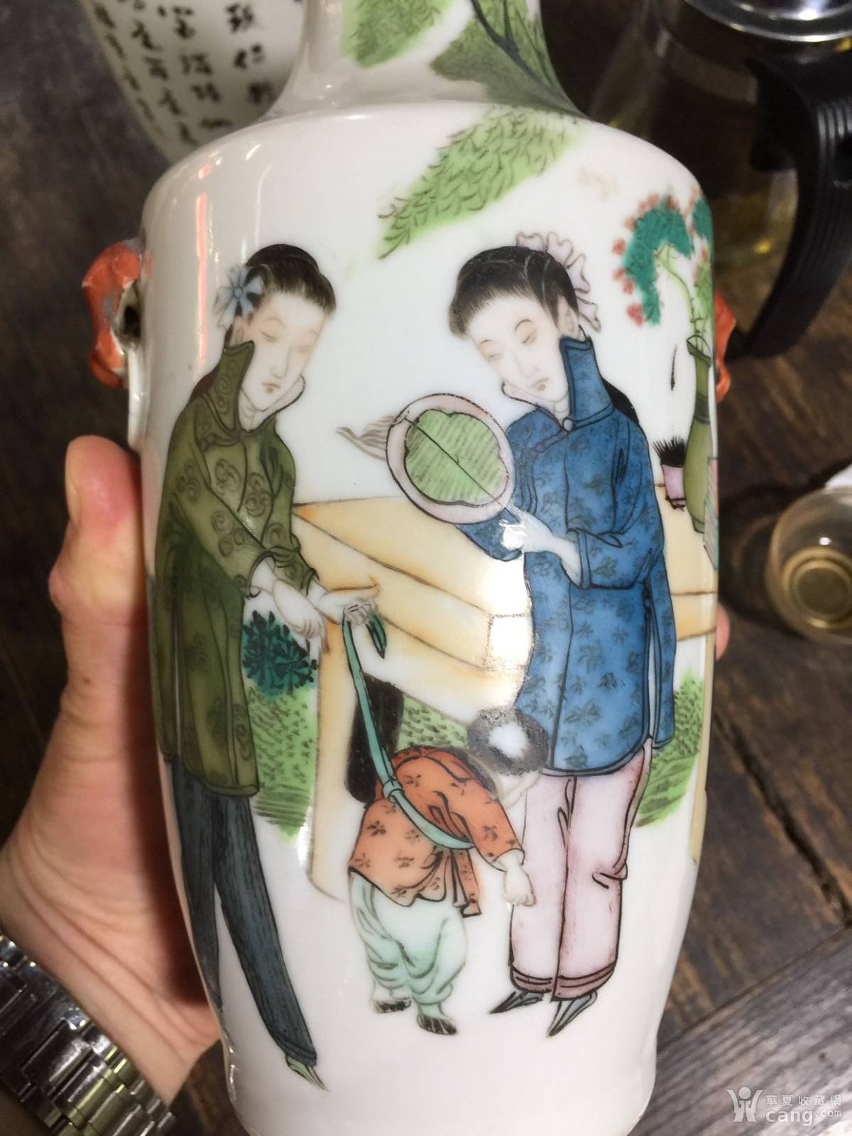 瓷器 民国 名家潘肇堂大画片民国时装美人尺瓶一对 开门老,大名家潘肇