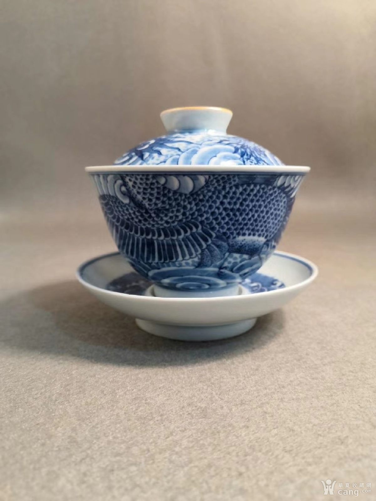 寒窑款青花凤凰盖碗