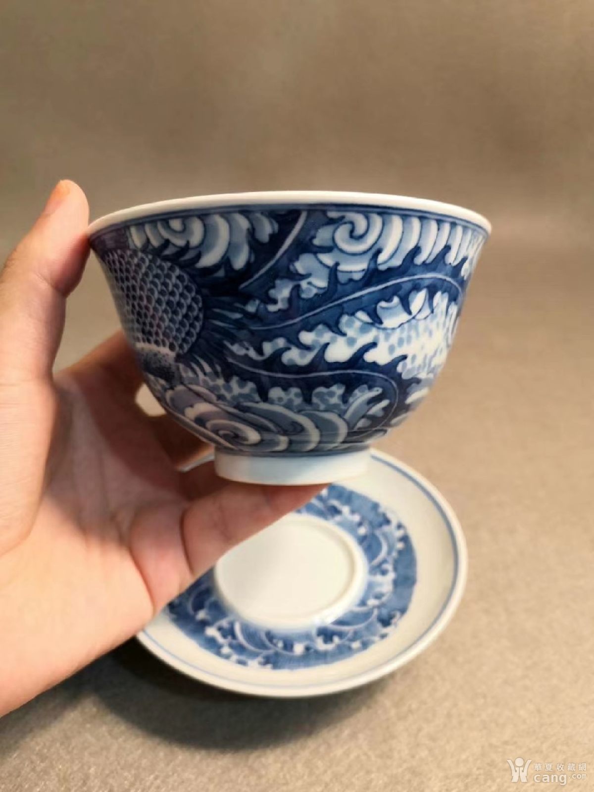 寒窑款青花凤凰盖碗