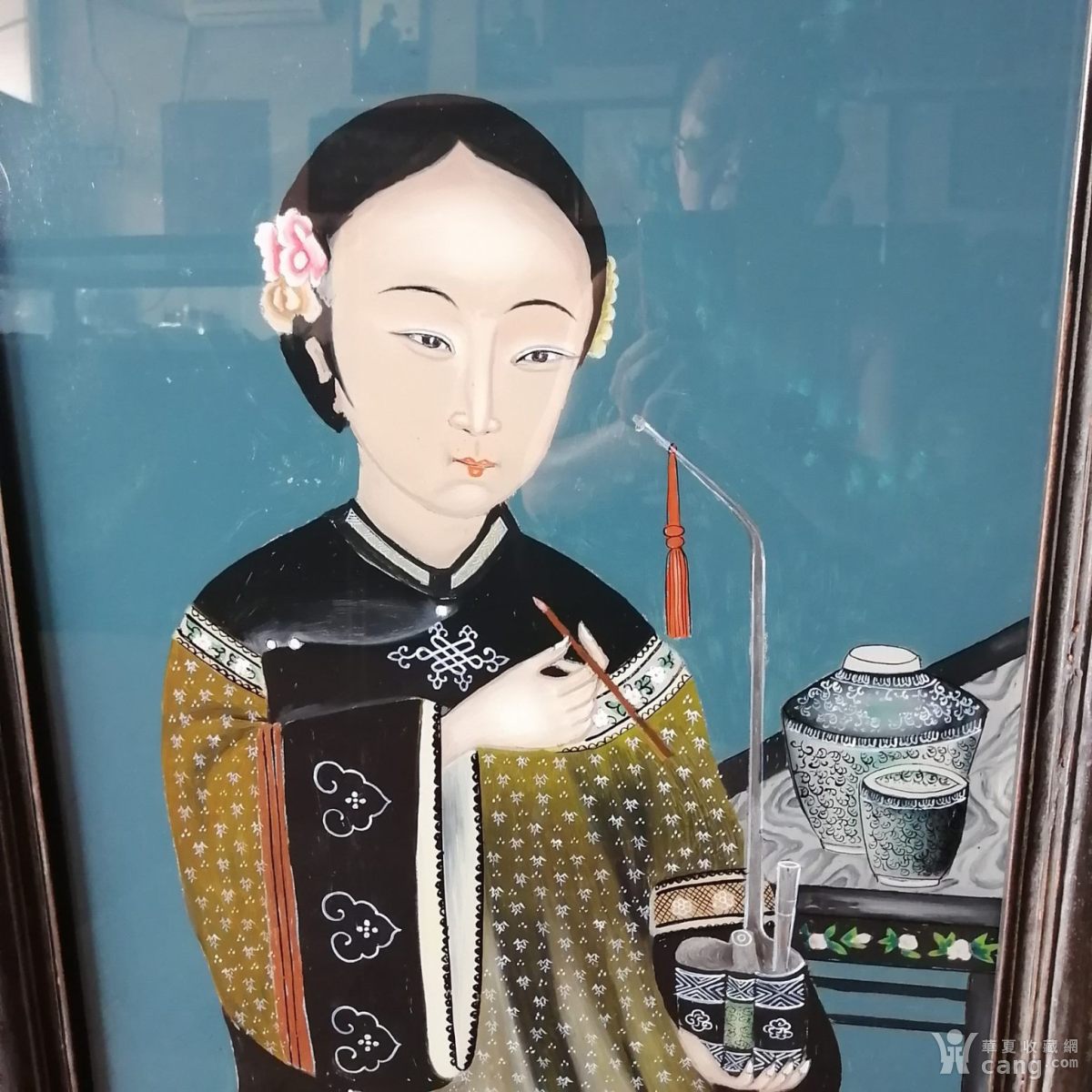 美女玻璃画一对仕女玻璃画人物反手画