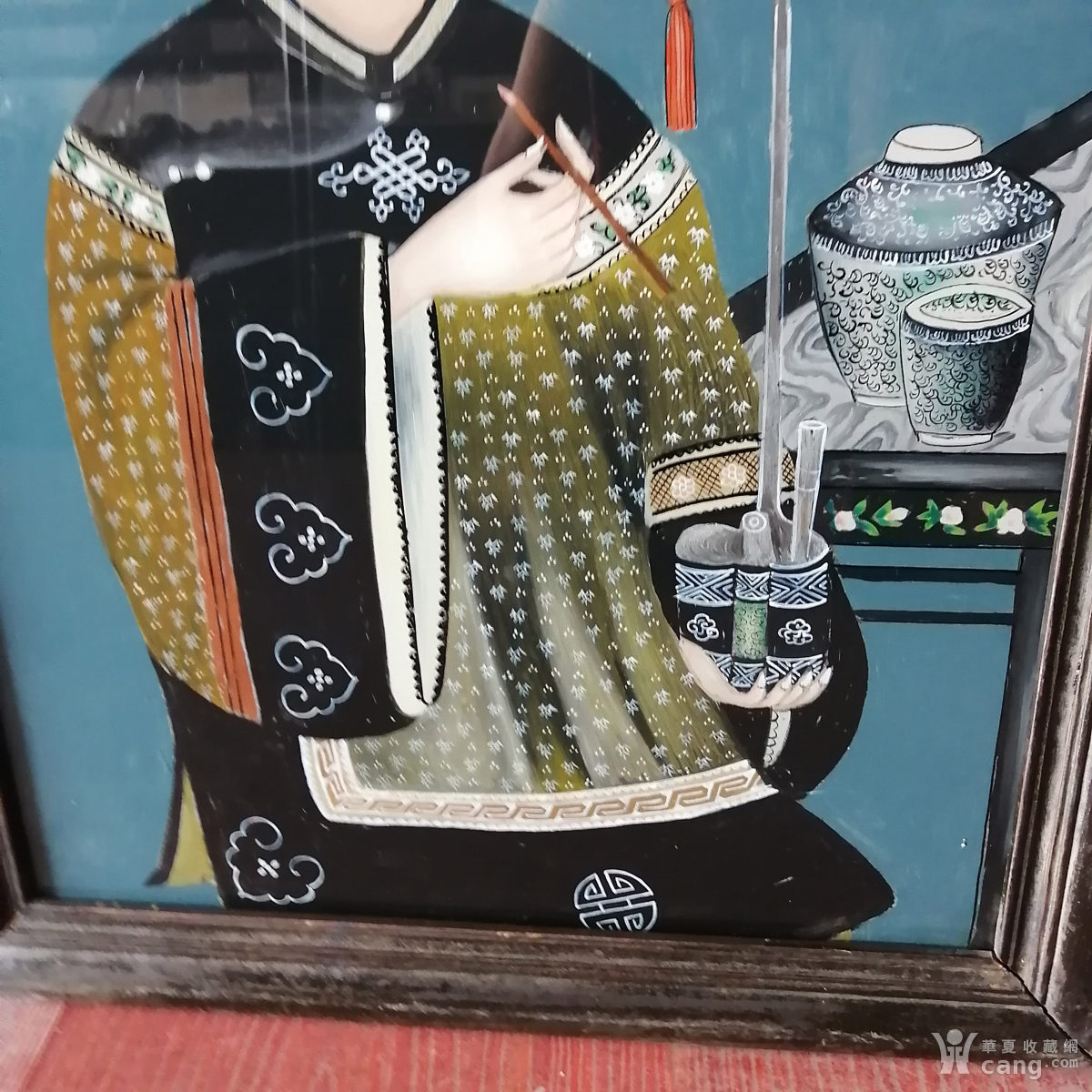 美女玻璃画一对仕女玻璃画人物反手画