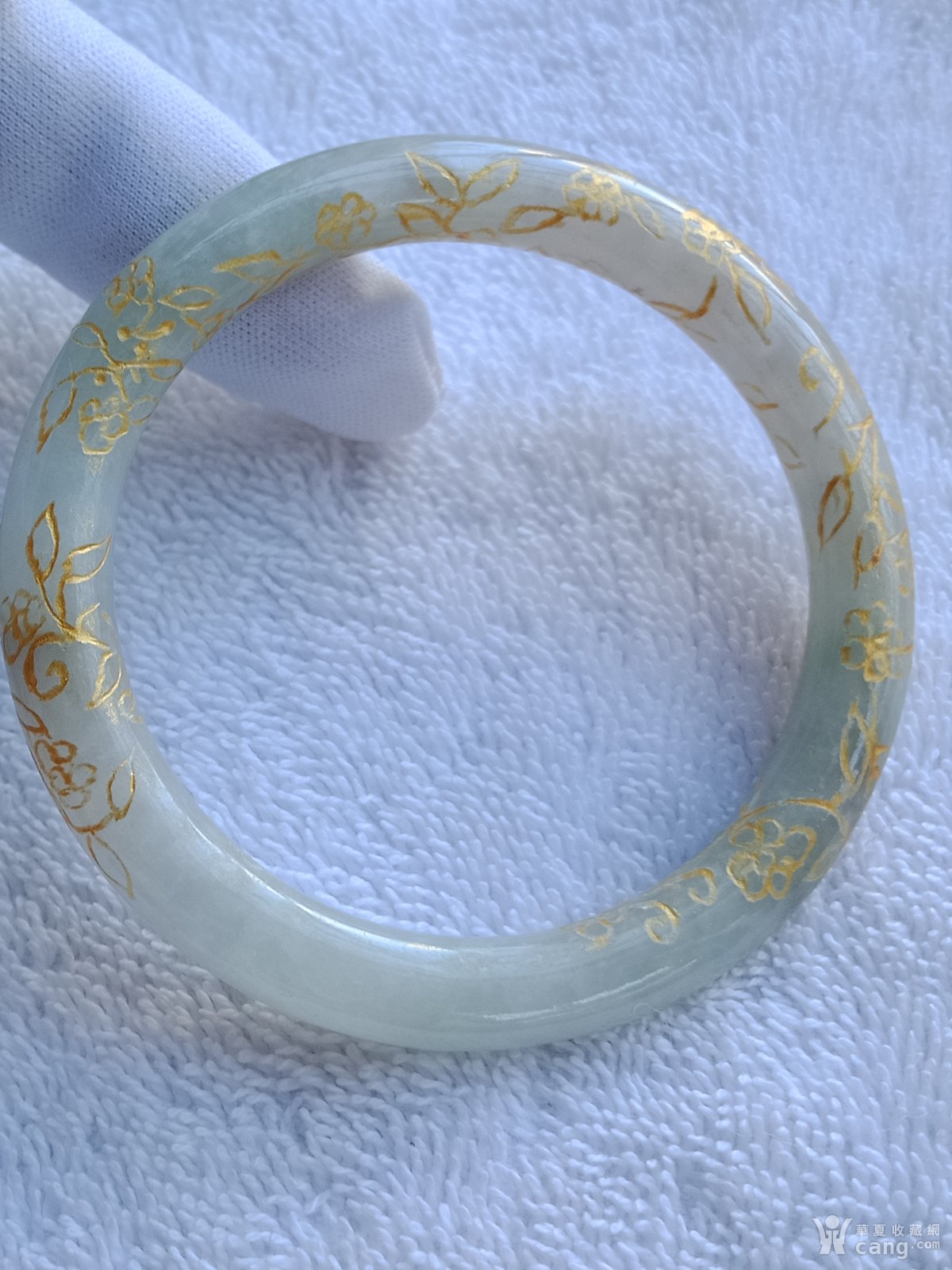 翡翠冰种70-a5描金手镯(送证书)