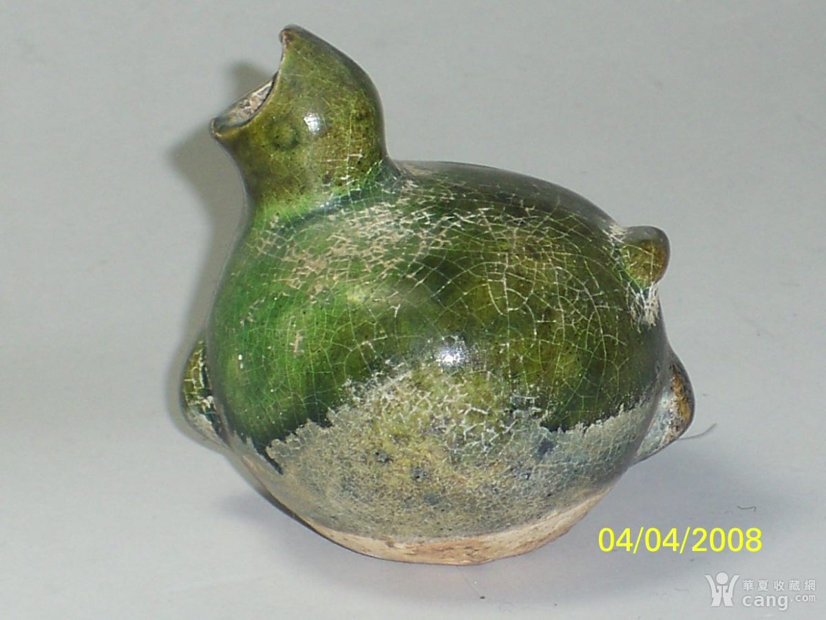 仿古工艺品 瓷器 唐代长沙窑绿釉雏鸟玩具