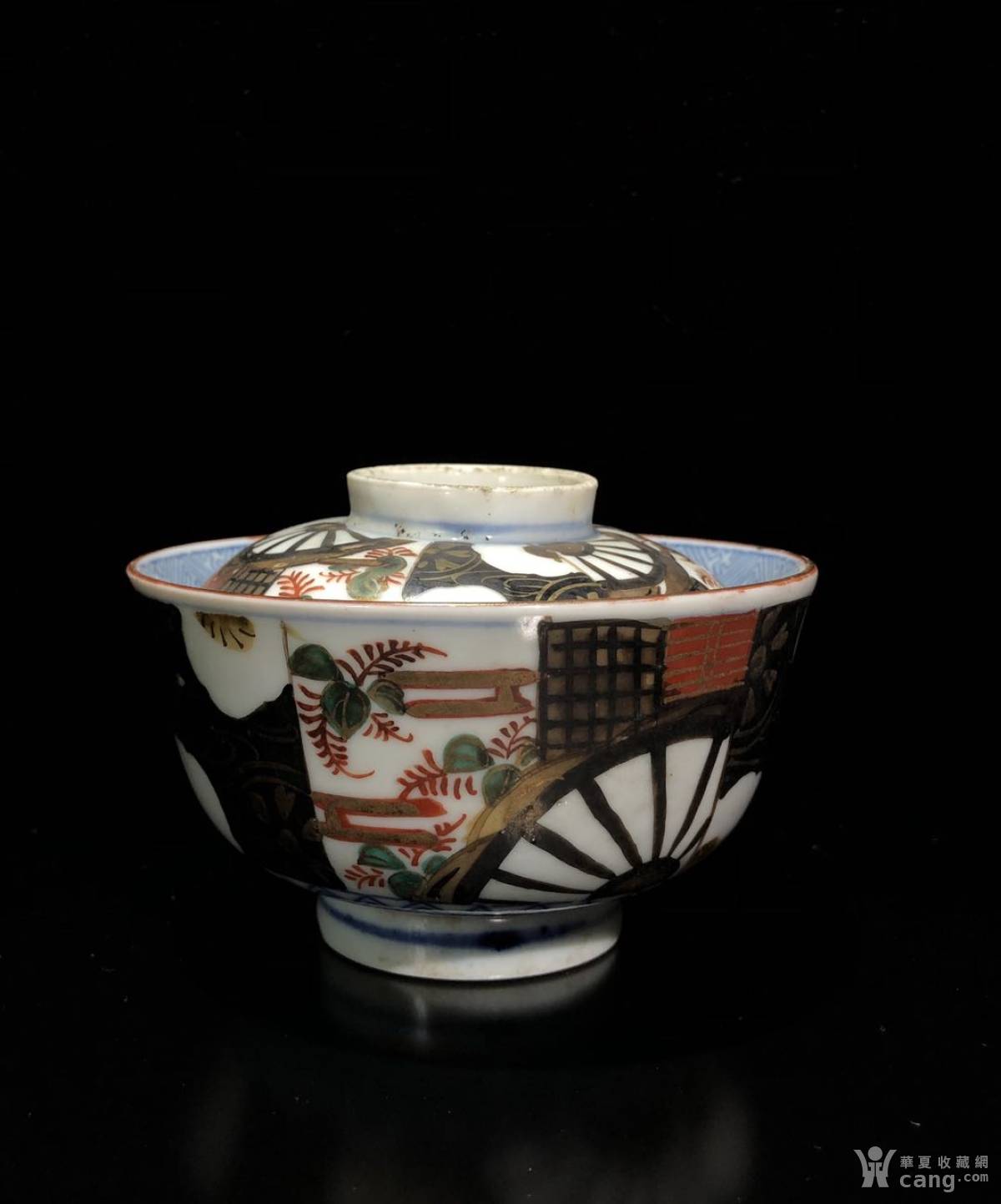 日本回流 昭和时期 花纹 盖碗 4个一套 高8.0厘米