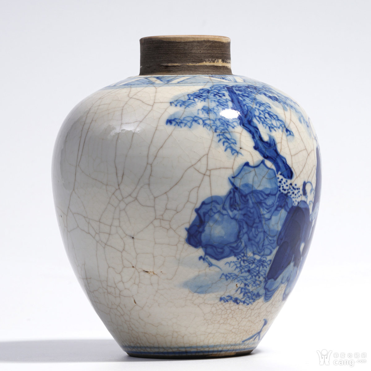 清晚期 浆胎青花高士图小罐 - 清 - 瓷器 - 华夏收藏网