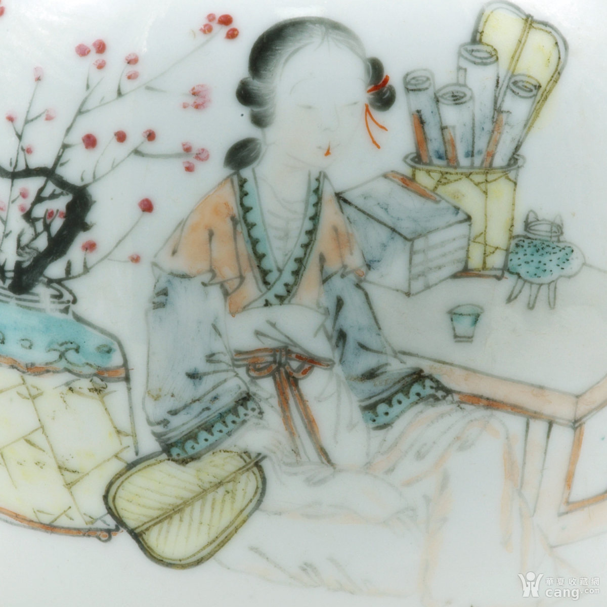 清光绪 浅绛彩俞子明画仕女纹罐