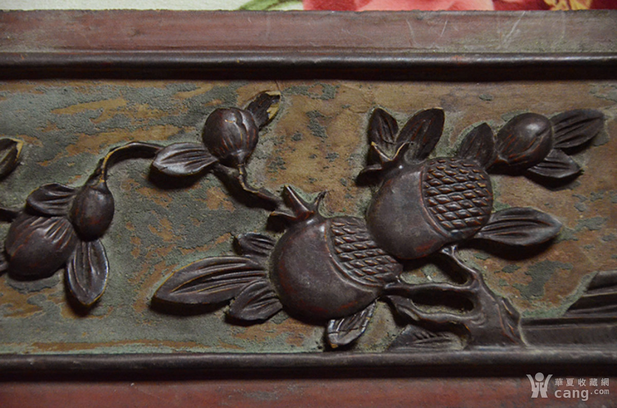 包老包真,一对清代精雕荷花石榴图案老木雕花板