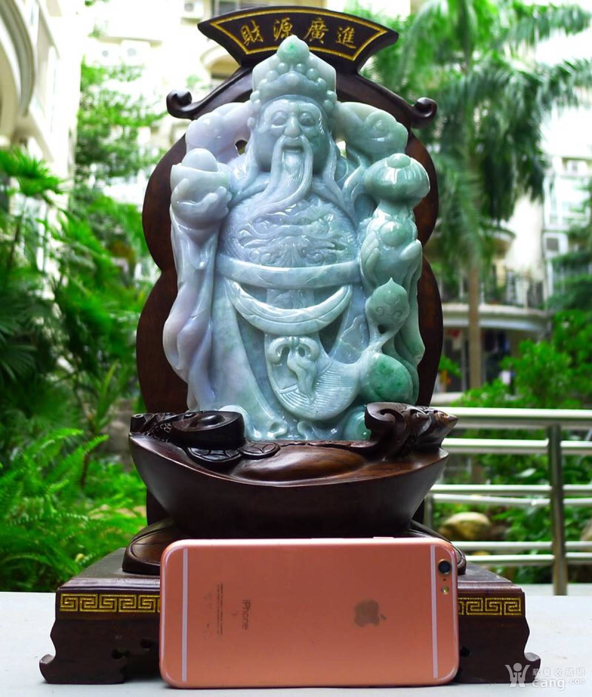 翡翠a货老坑水润飘阳绿精工财源广进招财进宝财神爷摆件