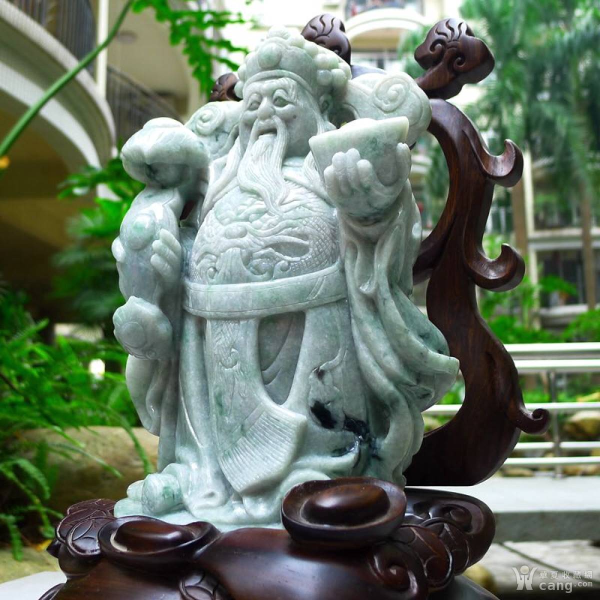 翡翠a货老坑水润浅绿精工财源广进招财进宝财神爷摆件