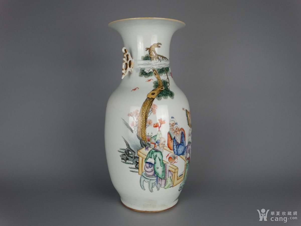 瓷器 民国 民国粉彩五老图花瓶 藏品尺寸/规格:高42厘米 ★藏品说明