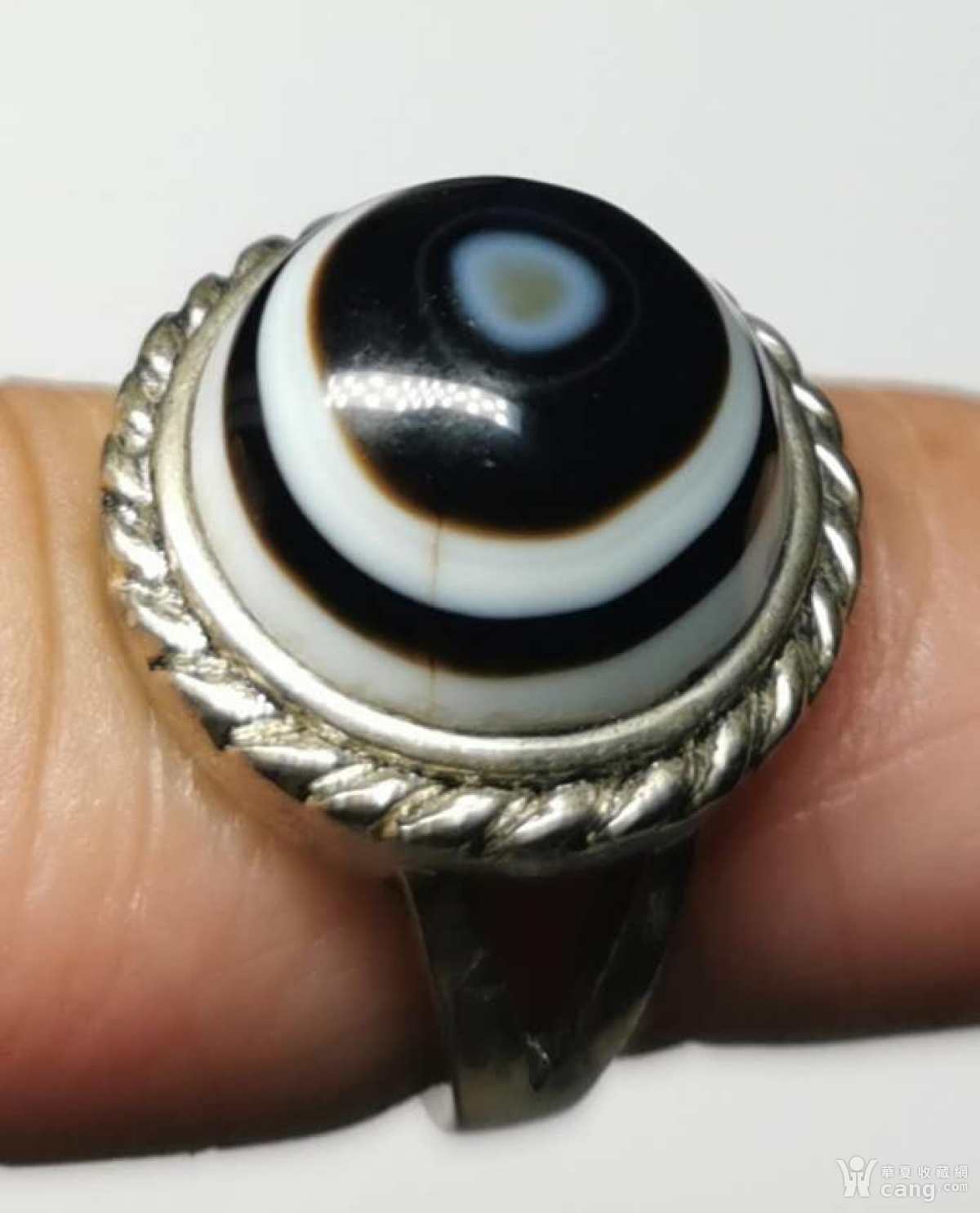 晚清民国双线佛眼天珠戒指