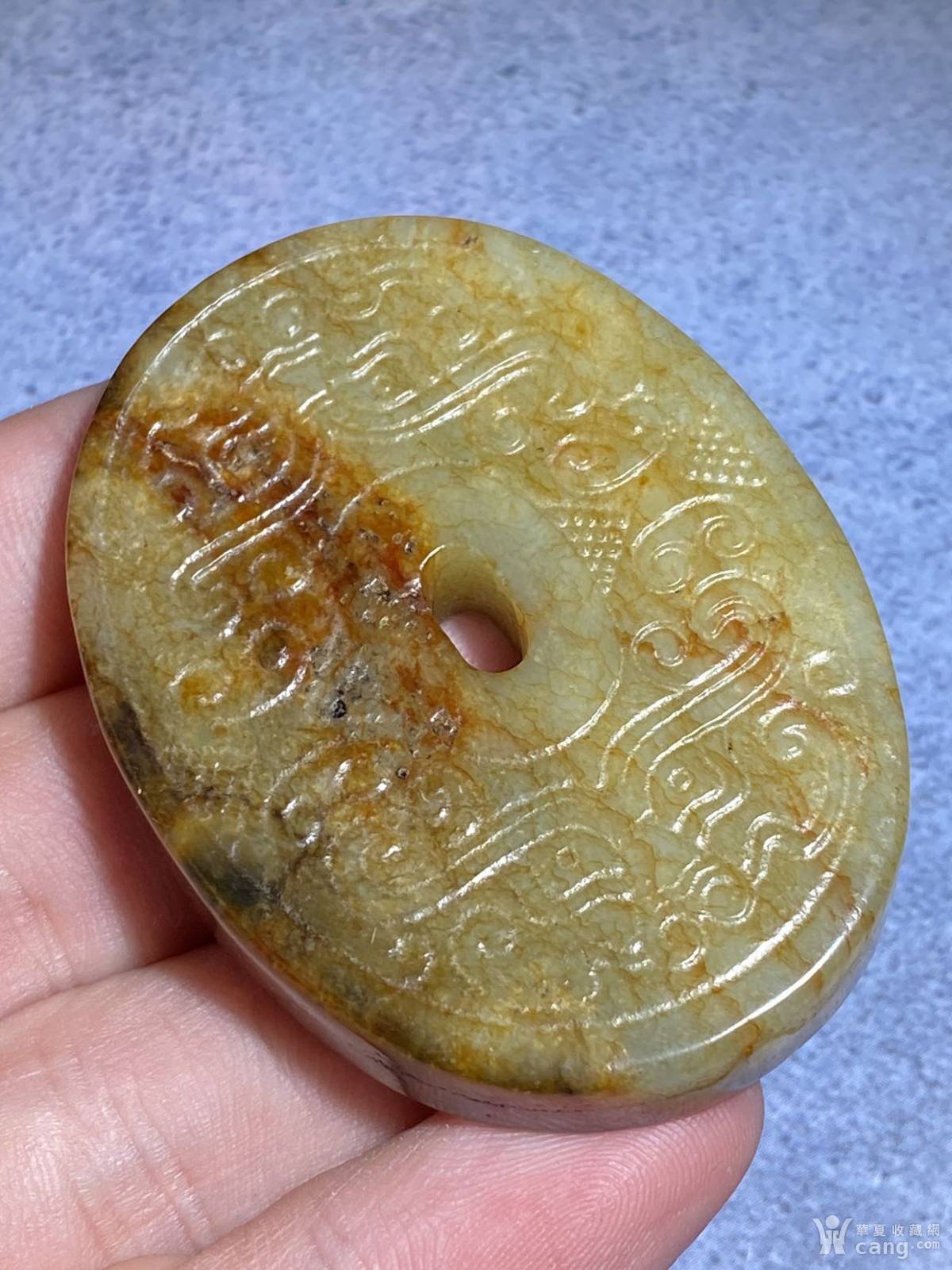 天然和田玉 饕餮纹 玉璧挂件