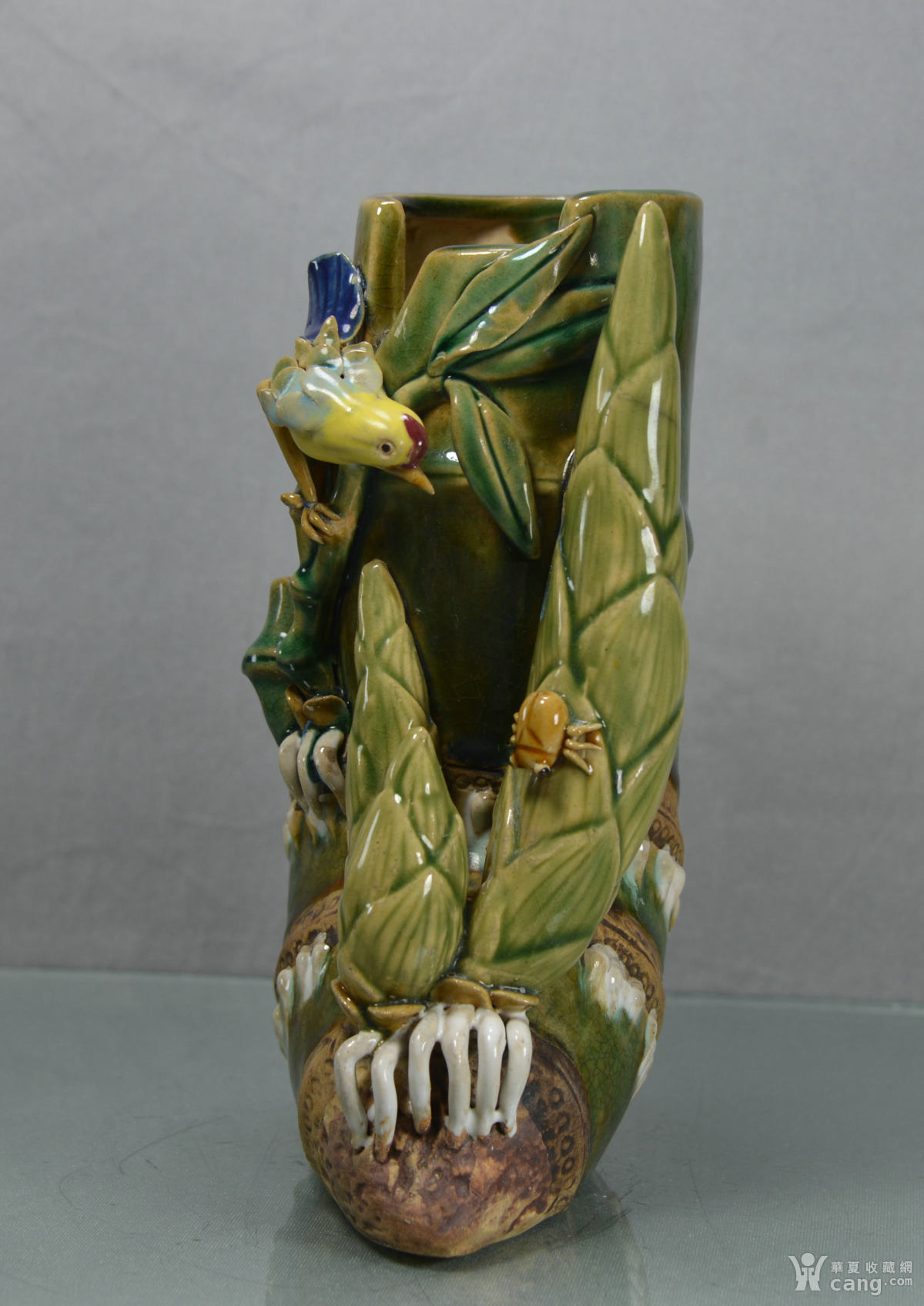 瓷器 民国 民国石湾窑堆塑花鸟笔筒(f288)