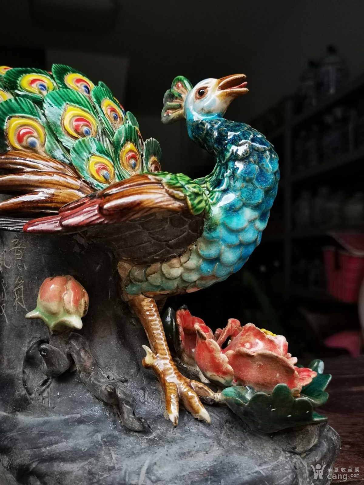 石湾窖陶瓷孔雀吉祥客厅展柜装饰品工艺品摆件青花瓷送礼礼品