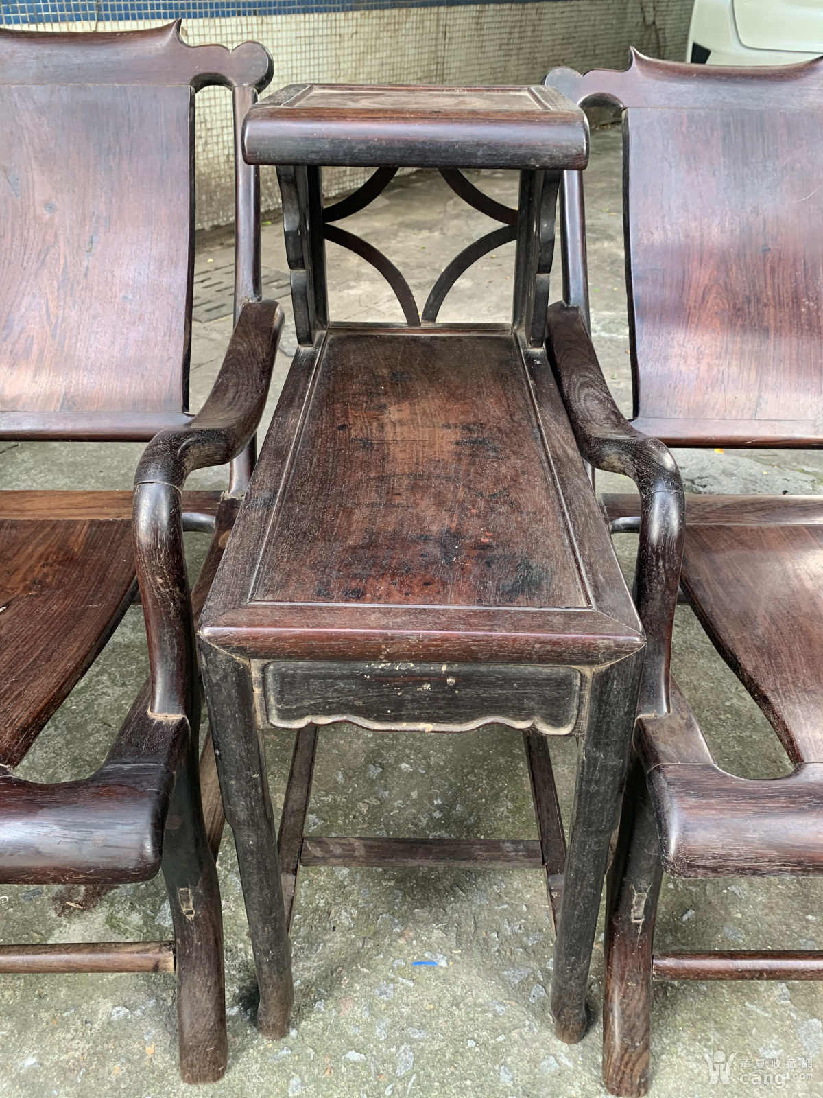 清代老红木酸枝 独板躺椅凉椅一套