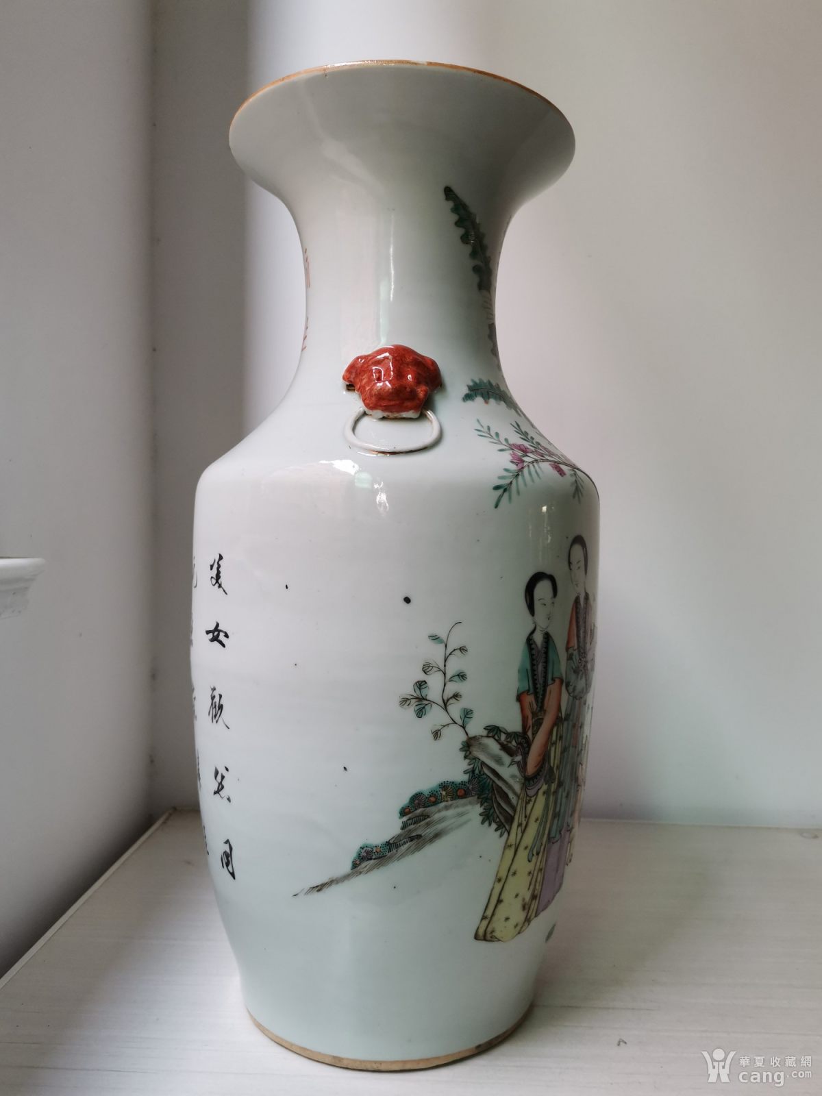 清末名家 复兴昌 粉彩大人物双辅首耳瓶 全品