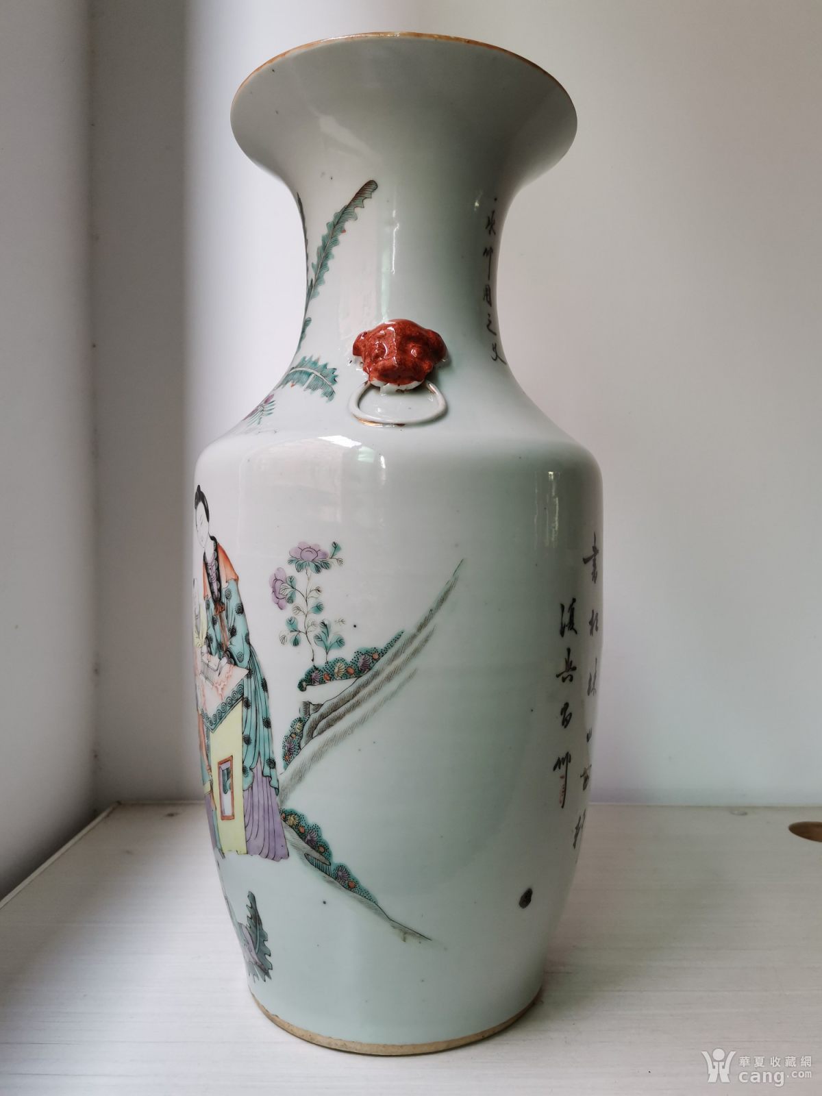 清末名家 复兴昌 粉彩大人物双辅首耳瓶 全品