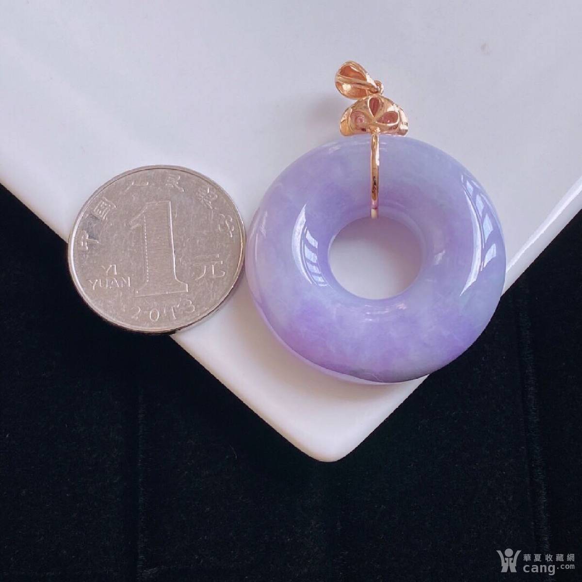 天然a货翡翠老坑冰糯种水润紫罗兰玉环18k金镶钻吊坠