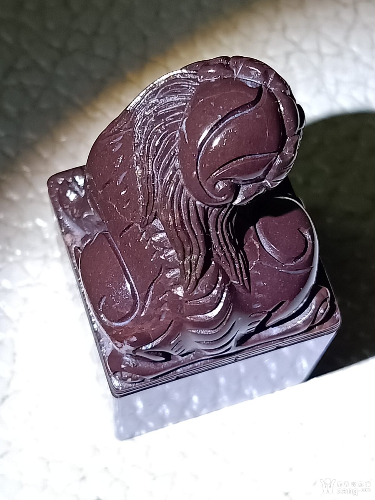 寿山石月尾紫一兽纽大方章,4040×86mm