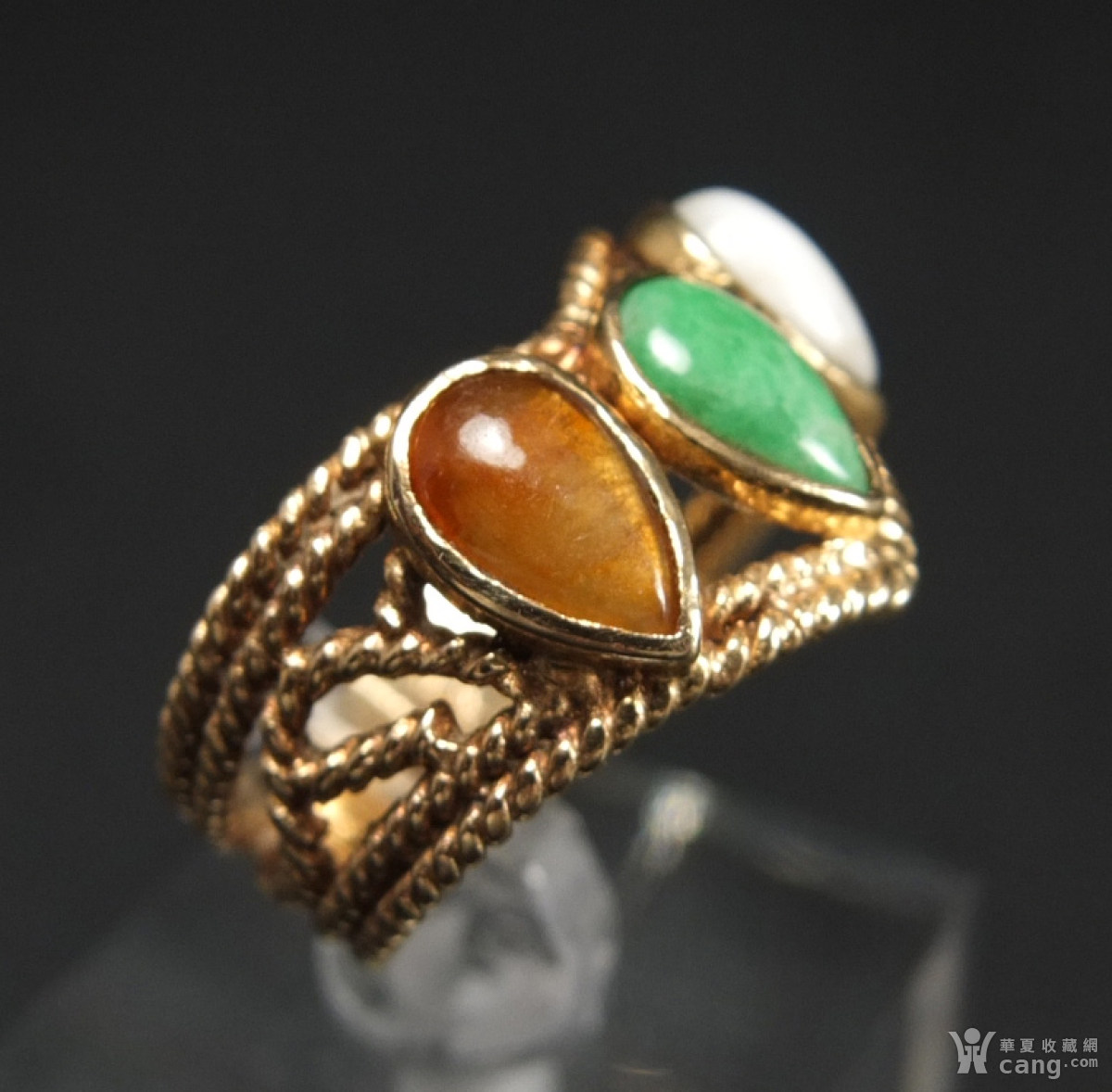 美国回流 14k.金 天然三色老翡翠 戒指
