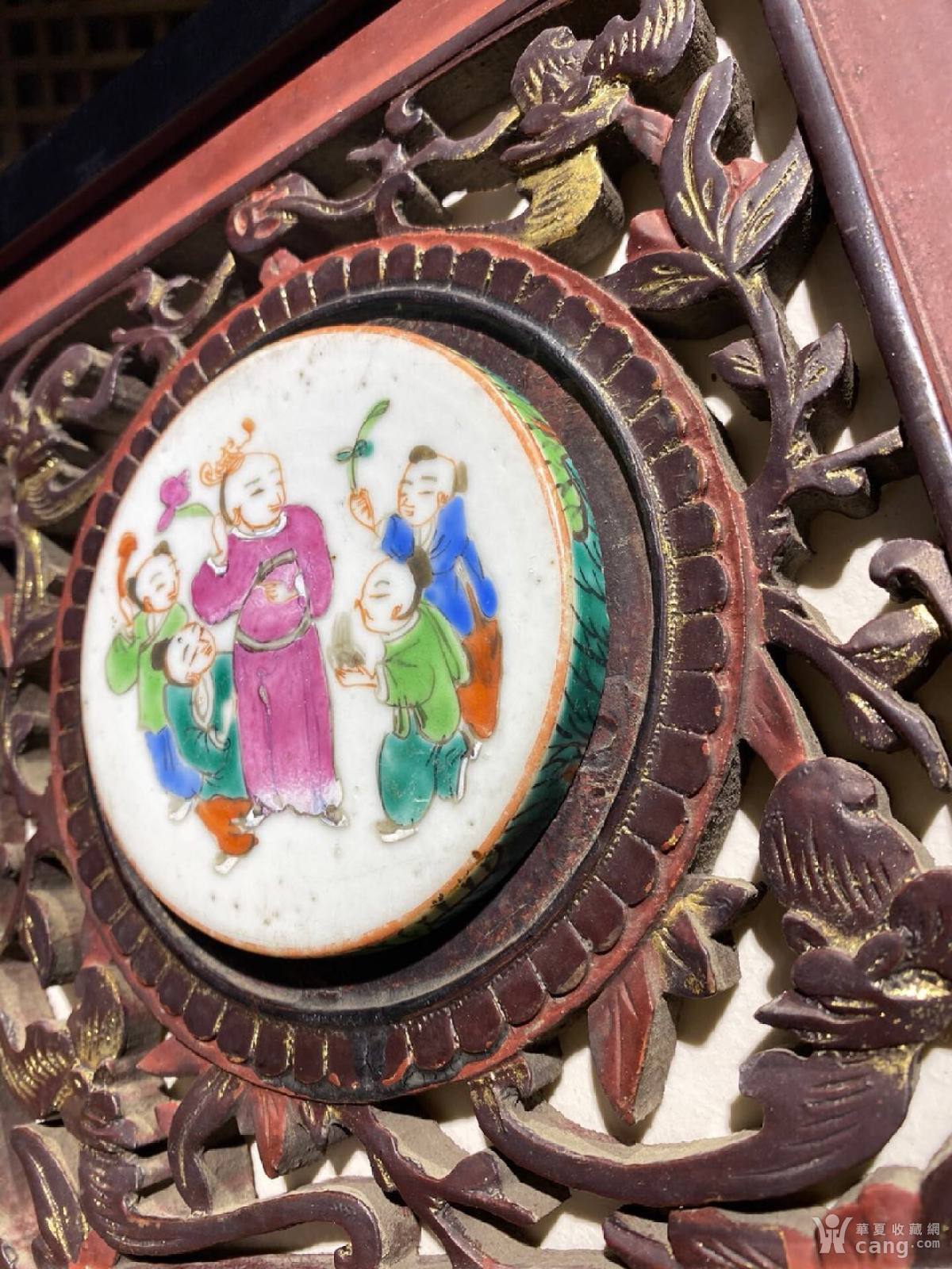 五子登科粉彩瓷盖【五子夺魁】人物故事 晚清瓷板画一个多层粉