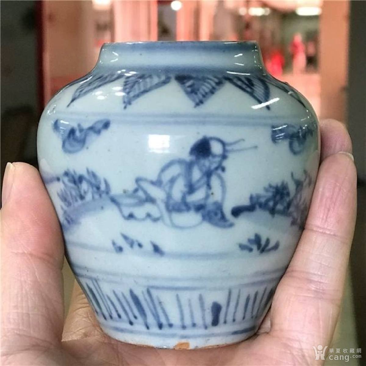 明代中期成化弘治正德青花高士人物罐 收藏陈设佳品