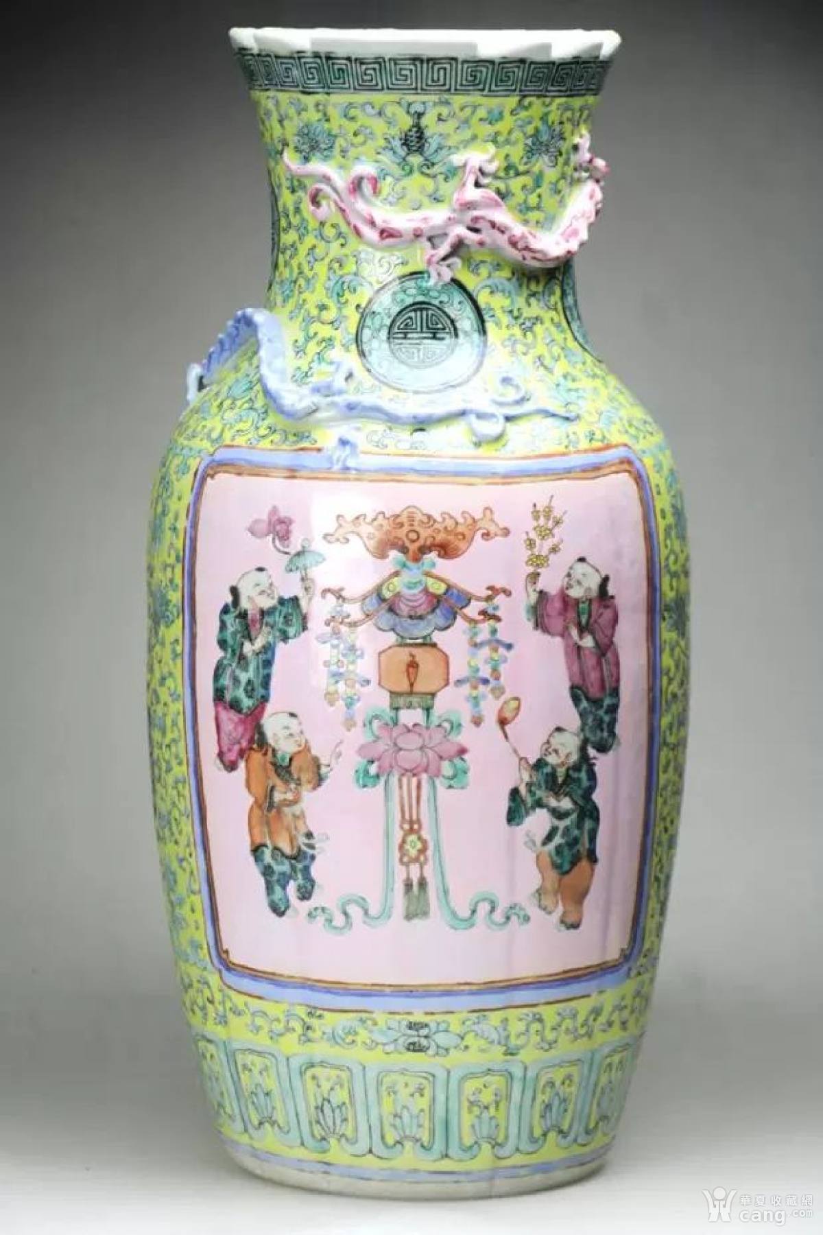 晚清精品粉彩婴戏图纹大包袱瓶 古董古玩古瓷器收藏品包老保真