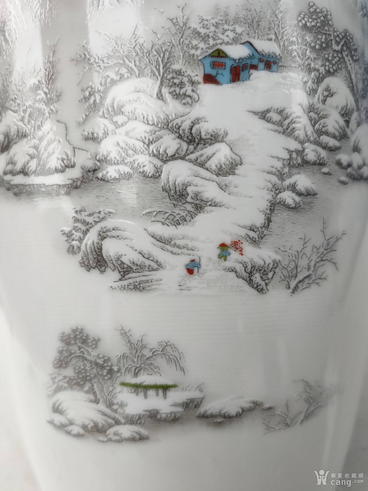 景德镇制《踏雪访友》雪景花瓶一对,春风吹大地瑞雪兆丰年.尺寸