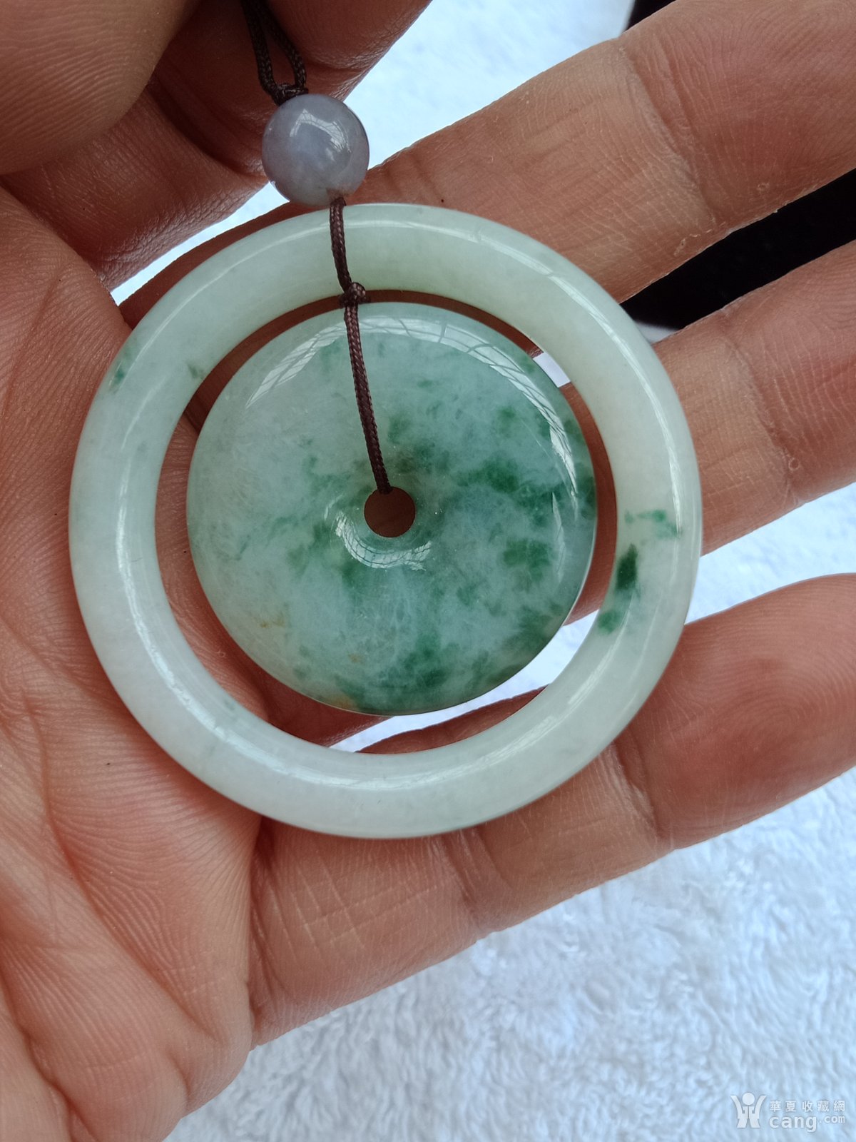 翡翠冰种244-6飘花子母扣挂件(送证书)