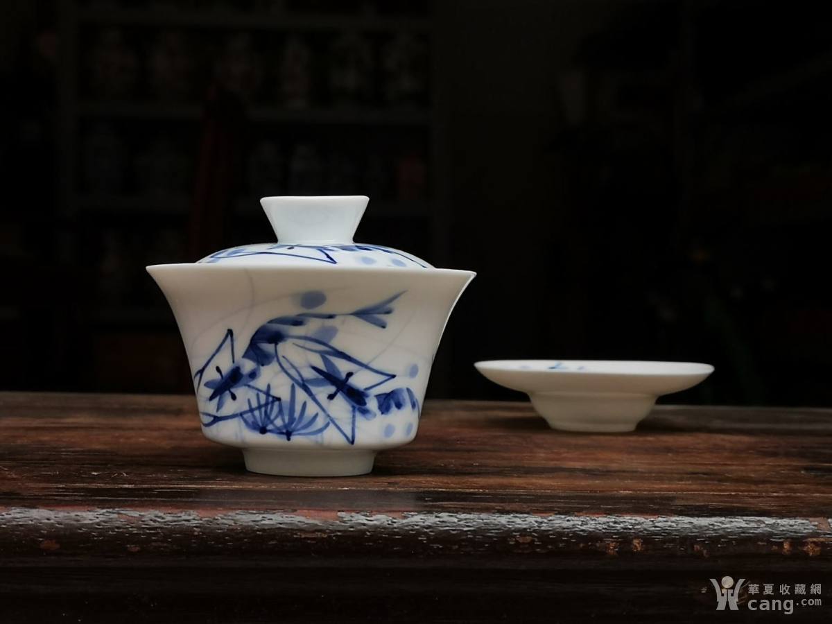 手绘青花盖碗景德镇三才泡喝茶碗大号功夫茶杯茶具白瓷青花薄胎