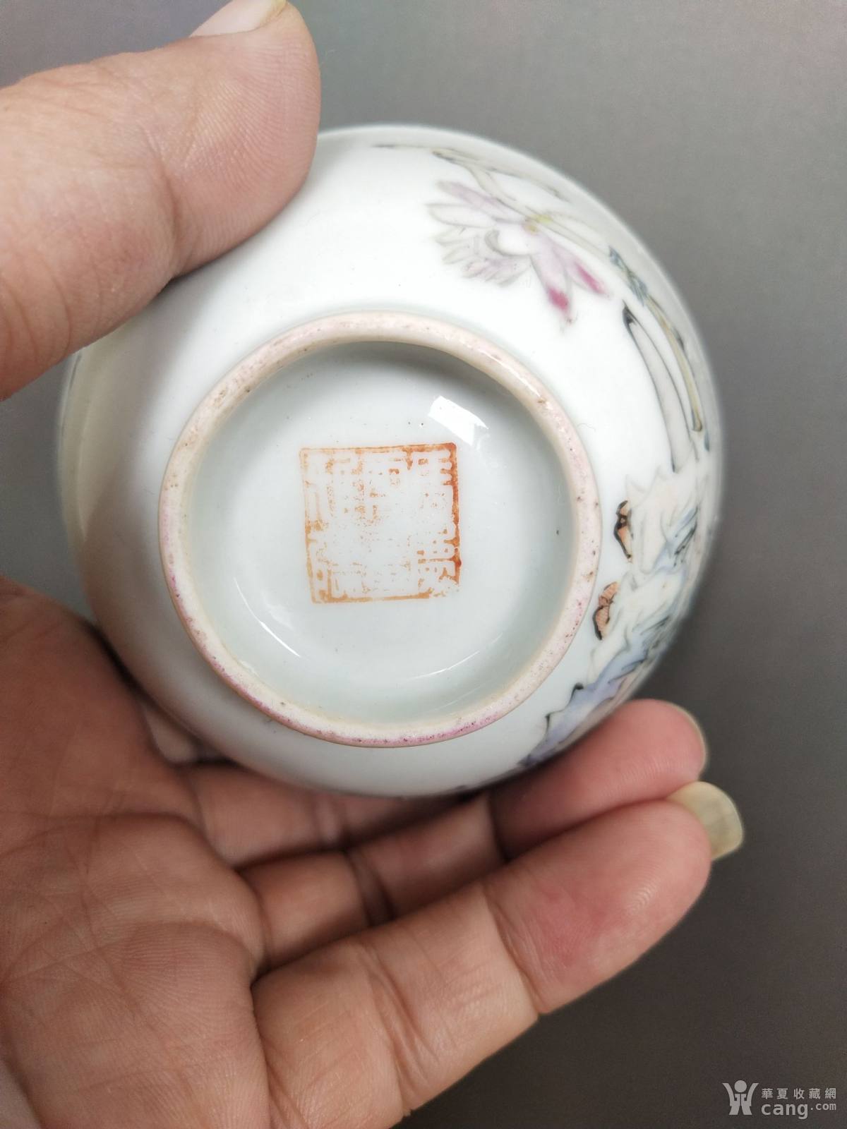 民国超一流名家马庆云细路浅绛彩连生贵子童子压手杯