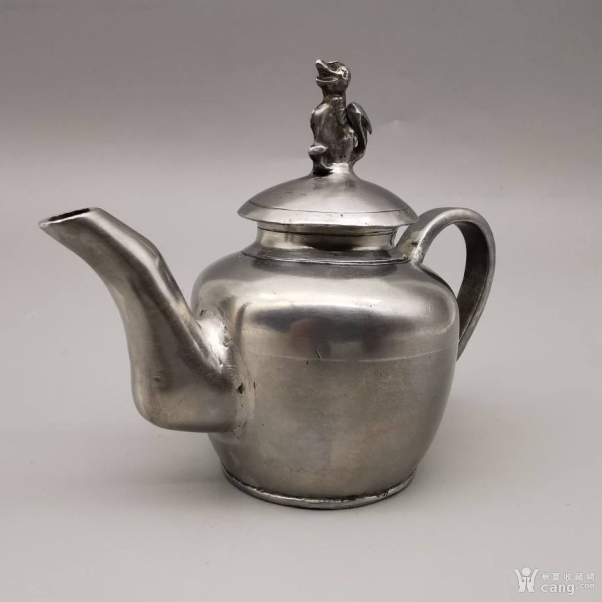 清代锡壶白锡酒壶一把抓小茶壶锡制纯厚重瑞兽盖钮古玩茶具收藏品