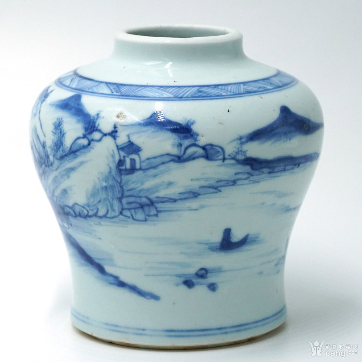 清雍正 青花山水人物天字罐